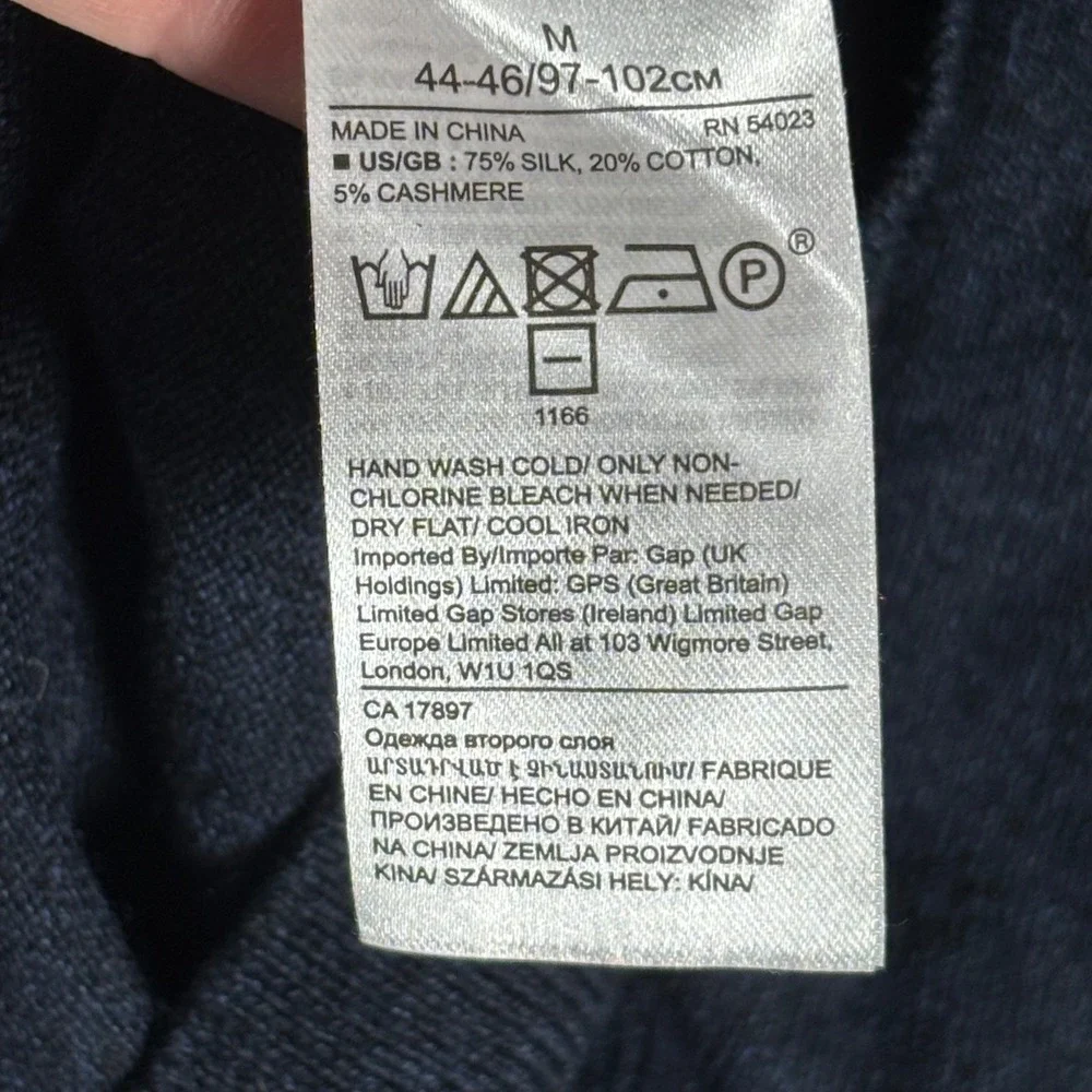 Banana Republic Mens V Neck Sweater Navy Blue Silk Cashmere Blend Size‎ M